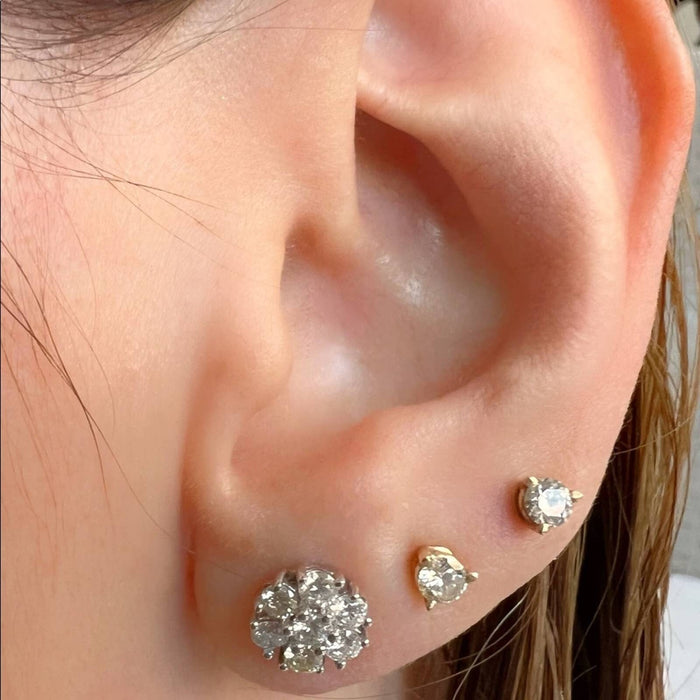 14K White Gold Diamond Cluster Stud Earrings