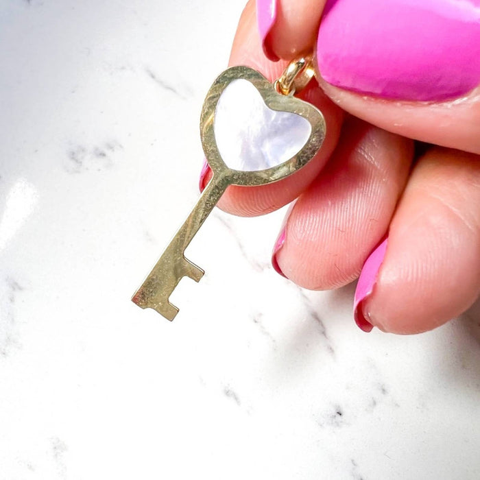 14k Yellow Gold Enamel Key Charm Pendant