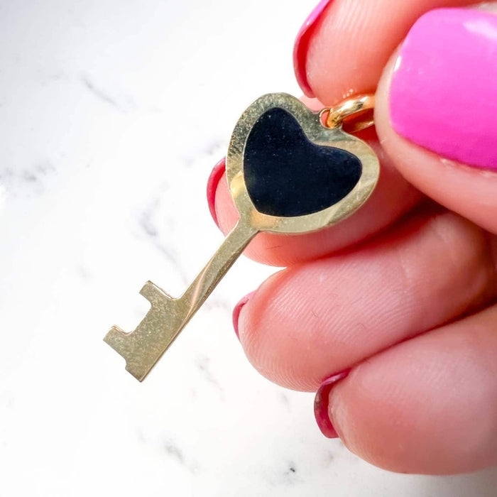 14k Yellow Gold Enamel Key Charm Pendant