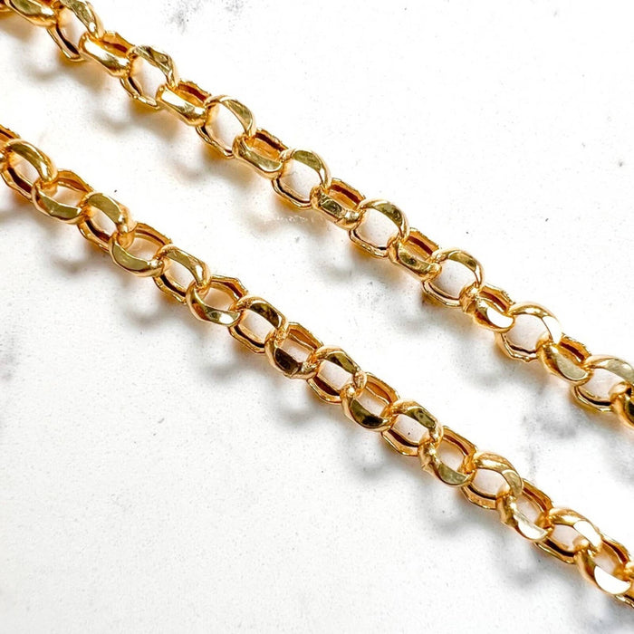 14K Yellow Gold Hammer Rolo Link Necklace * 14k Gold oval Chain