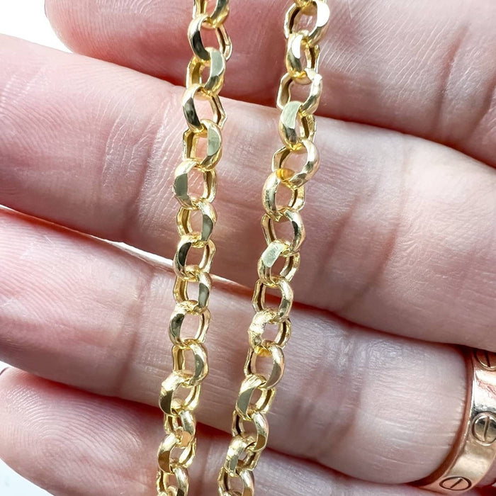 14K Yellow Gold Hammer Rolo Link Necklace * 14k Gold oval Chain