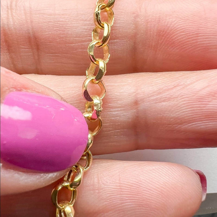 14K Yellow Gold Hammer Rolo Link Necklace * 14k Gold oval Chain