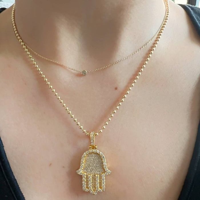 Diamond Hamsa Hand Pendant in 14K Yellow Gold