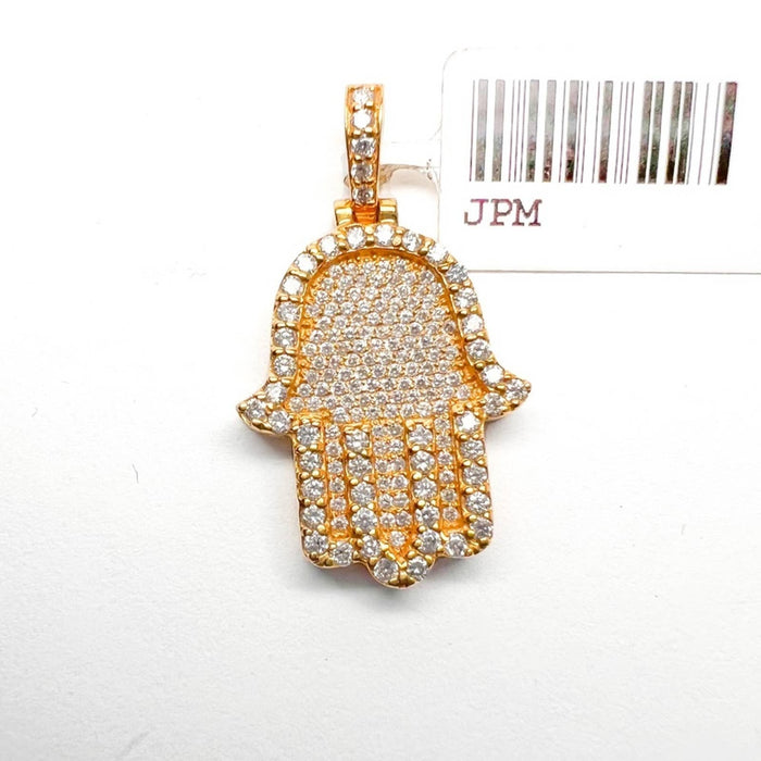 Diamond Hamsa Hand Pendant in 14K Yellow Gold