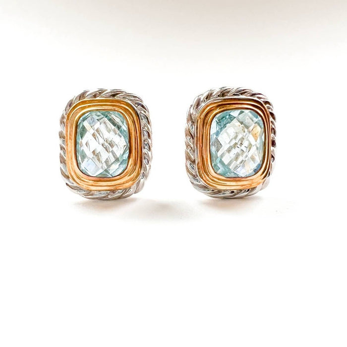 14K Yellow Gold and White Gold Aquamarine Clip On Earrings