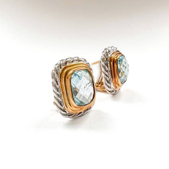 14K Yellow Gold and White Gold Aquamarine Clip On Earrings