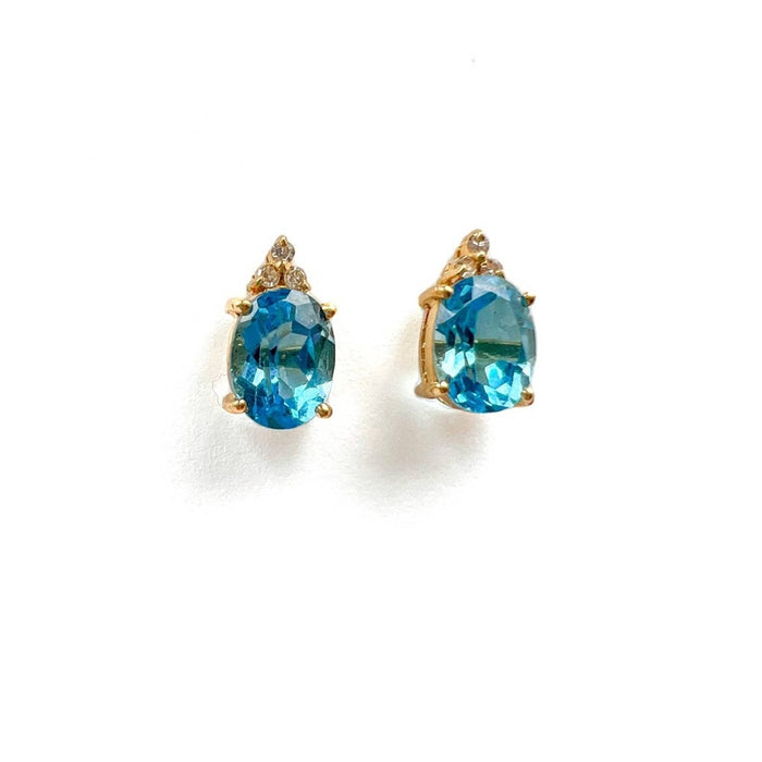 14K Yellow Gold Swiss Topaz and Diamond Stud Earrings