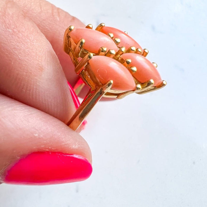 14K Yellow Gold Marquise Coral Vintage  Ring