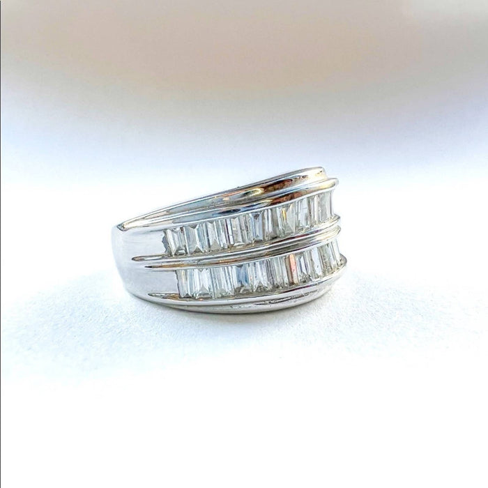 Baguette  Wide Diamond Band in 14K White Gold Ring