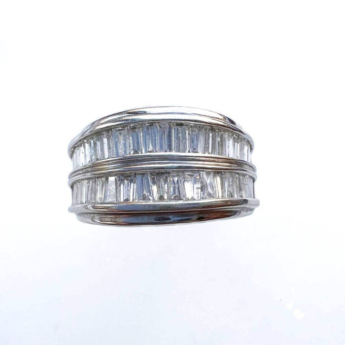 Baguette  Wide Diamond Band in 14K White Gold Ring