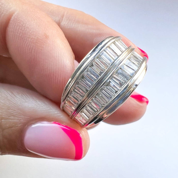 Baguette  Wide Diamond Band in 14K White Gold Ring