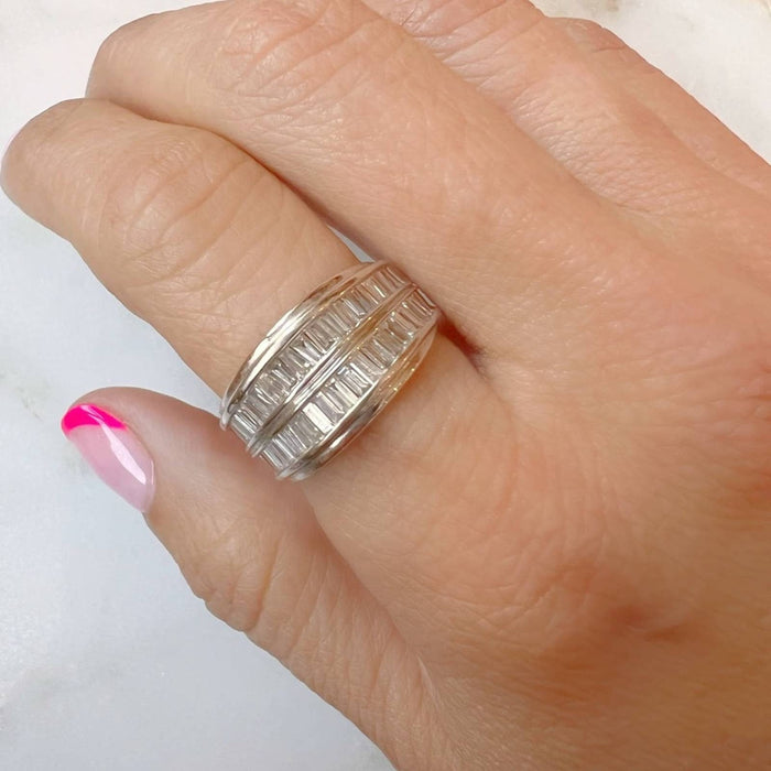 Baguette  Wide Diamond Band in 14K White Gold Ring