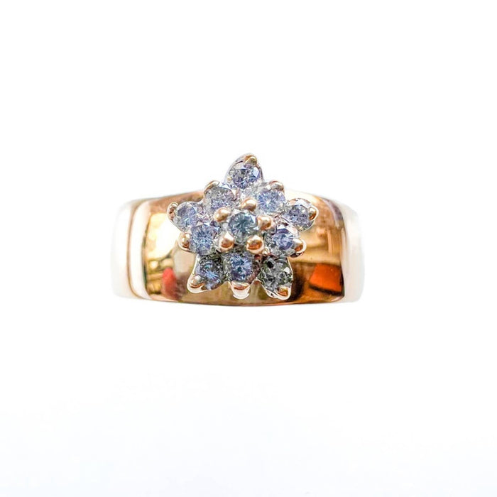 Vintage 14k Yellow Gold Diamond Cluster Ring