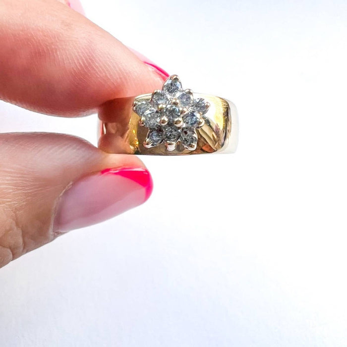 Vintage 14kt Yellow Gold Diamond Cluster Ring