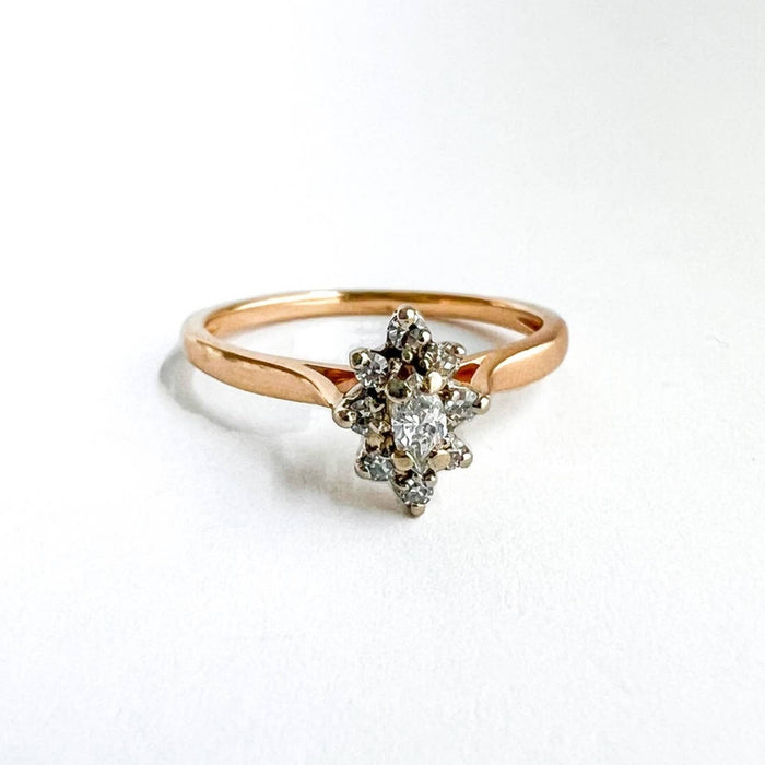 14K Yellow Gold Small Diamond Cluster Vintage Ring