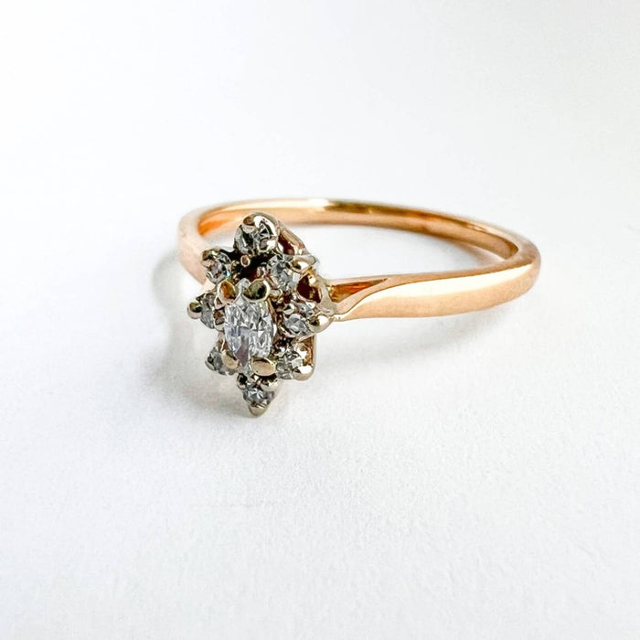 14K Yellow Gold Small Diamond Cluster Vintage Ring