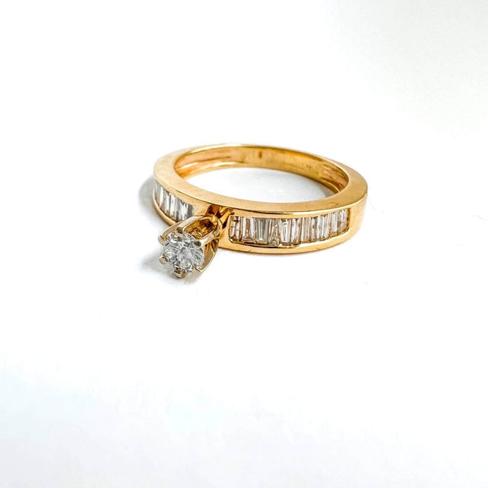 Princess and Baguette Diamond Engagement Ring in 14K Yellow Gold