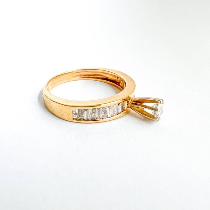 Princess and Baguette Diamond Engagement Ring in 14K Yellow Gold