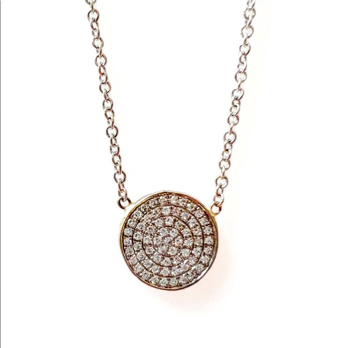 14K White Gold Pavé Diamond Circle Necklace