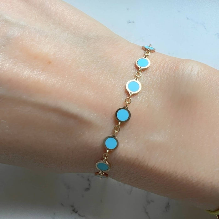 14K Yellow Gold Turquoise Disc Bracelet