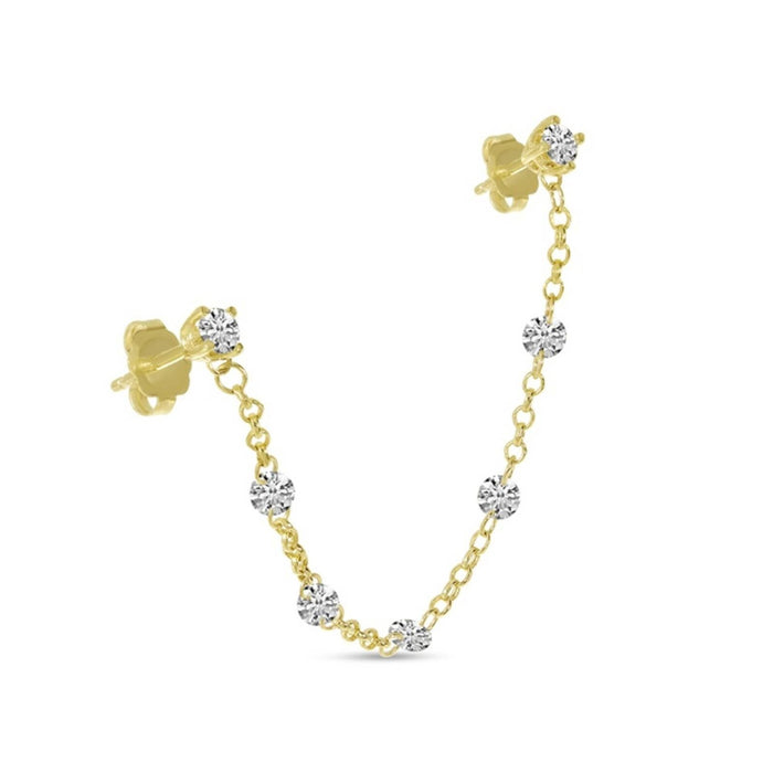 14K Yellow Gold Dashing Diamond Double Hole Chain Earring