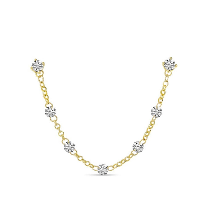 14K Yellow Gold Dashing Diamond Double Hole Chain Earring