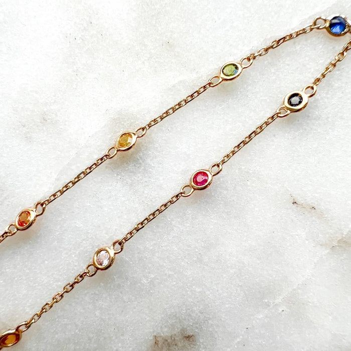 14K Yellow Gold Bezel Multi Gemstone Bracelet