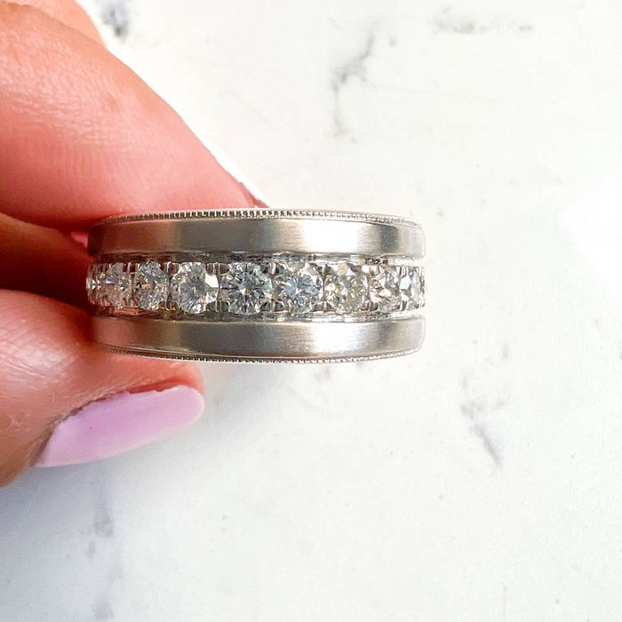  Men's Diamond  Wedding Band in 14K White Gold