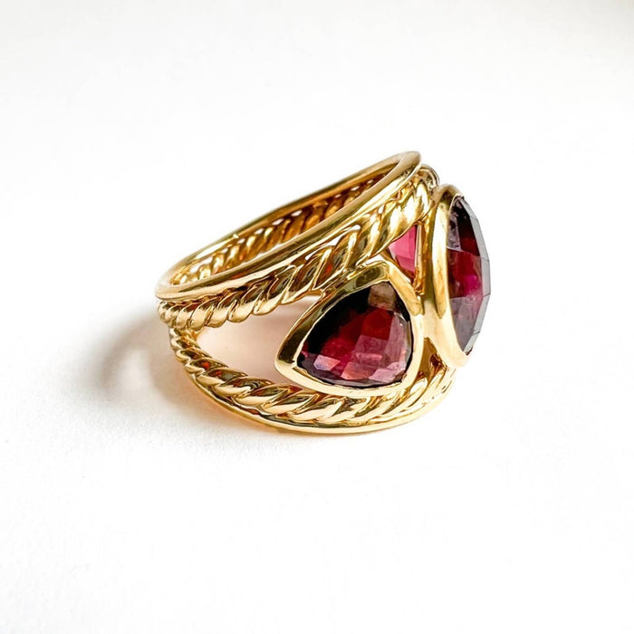 David Yurman Pink Tourmaline and Garnet 18k Yellow Gold Vintage Ring