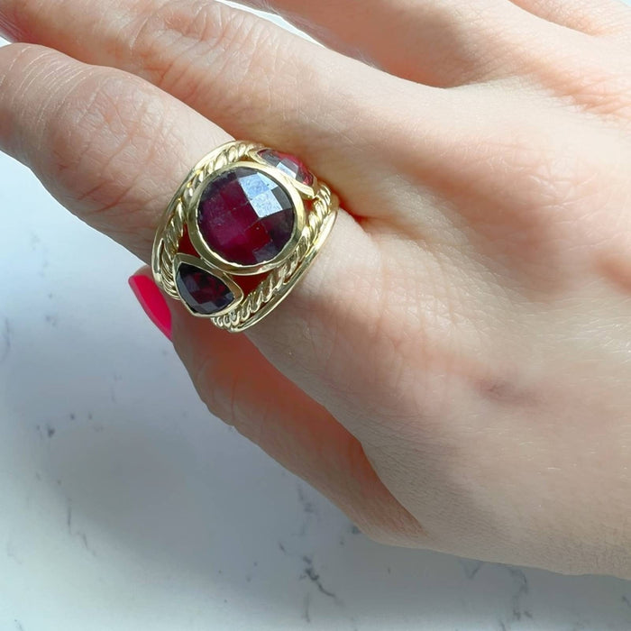 David Yurman Pink Tourmaline and Garnet 18k Yellow Gold Vintage Ring