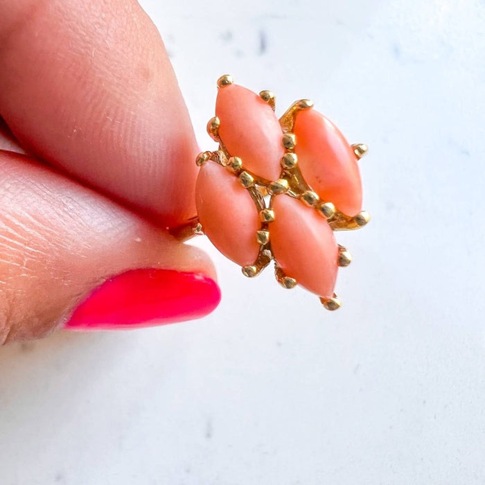 14K Yellow Gold Marquise Coral Vintage  Ring