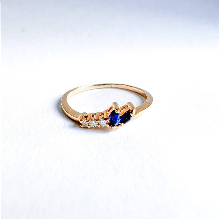 Marquise Blue Sapphire and Diamond Vintage Ring in 14K Gold