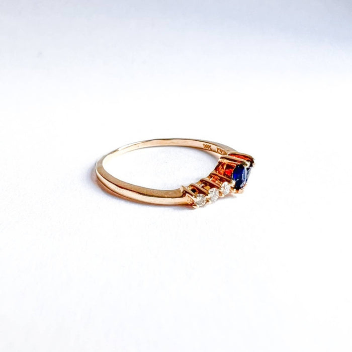 Marquise Blue Sapphire and Diamond Vintage Ring in 14K Gold