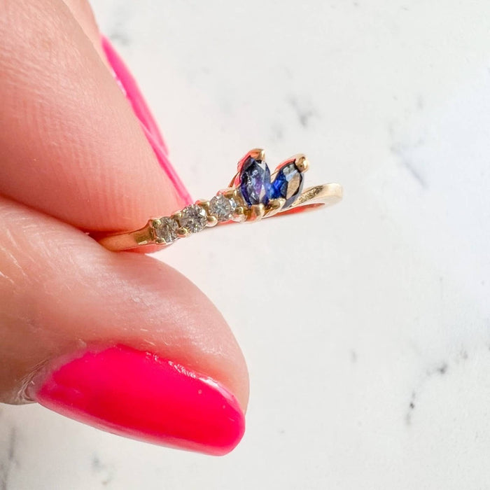 Marquise Blue Sapphire and Diamond Vintage Ring in 14K Gold