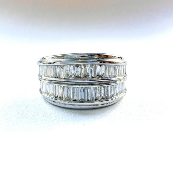 Baguette  Wide Diamond Band in 14K White Gold Ring