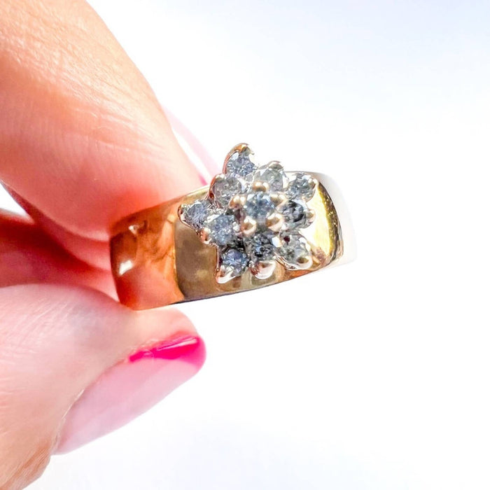 Vintage 14k Yellow Gold Diamond Cluster Ring