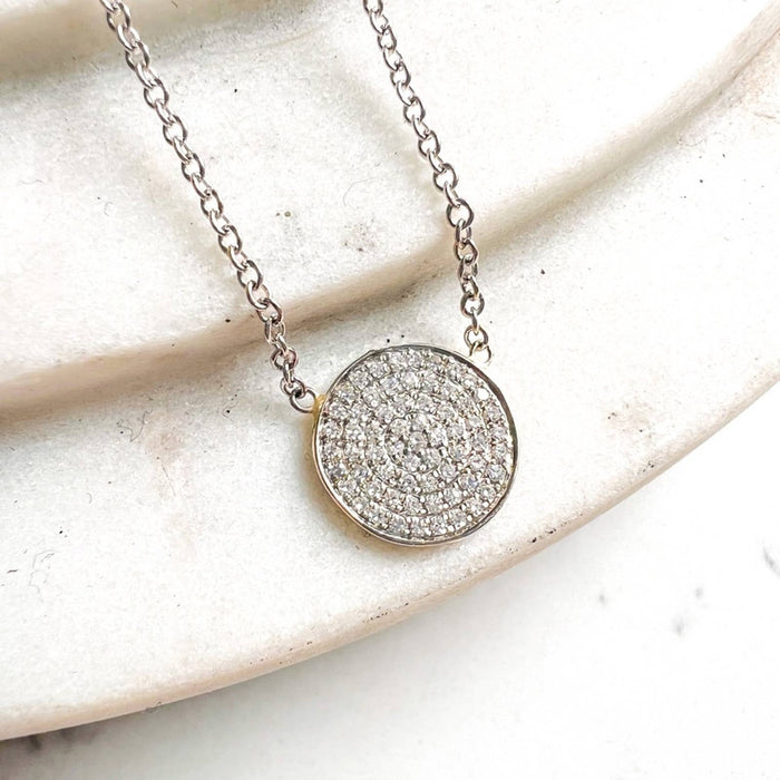 14K White Gold Pavé Diamond Circle Necklace