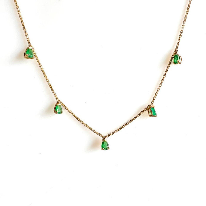 14K Yellow Gold Floating Pear-Shaped Emerald Necklace