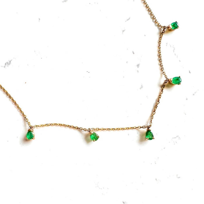 14K Yellow Gold Floating Pear-Shaped Emerald Necklace