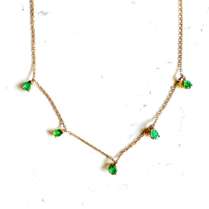 14K Yellow Gold Floating Pear-Shaped Emerald Necklace