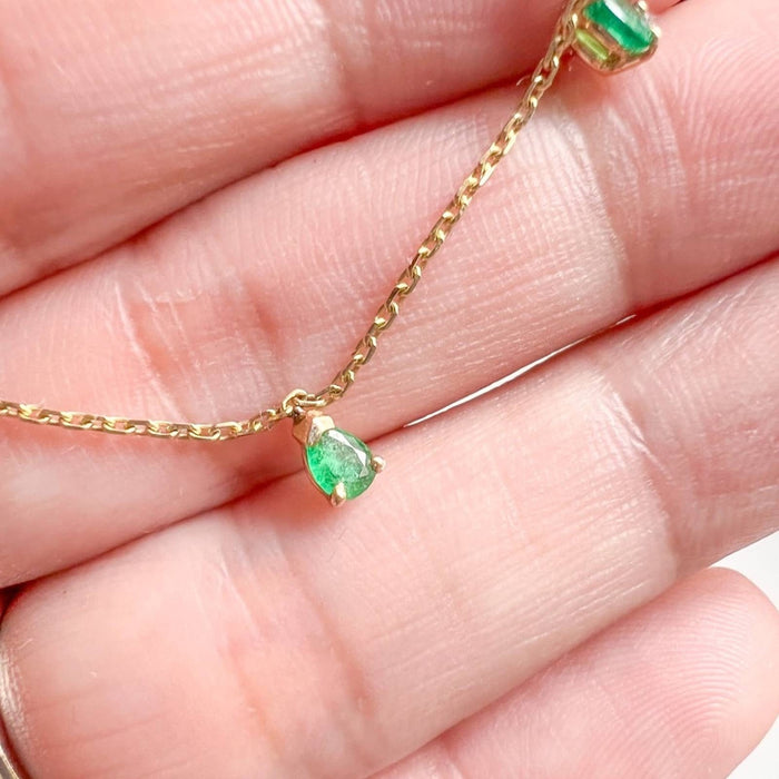 14K Yellow Gold Floating Pear-Shaped Emerald Necklace