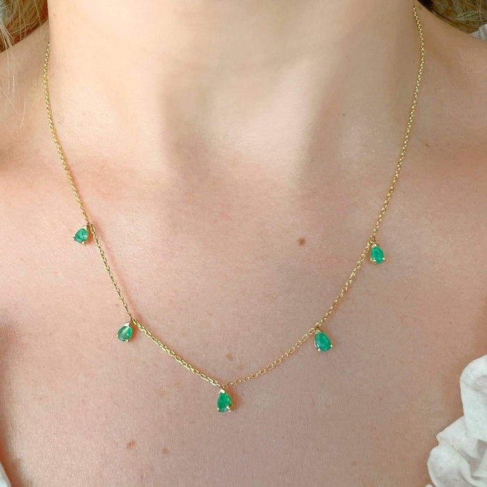 14K Yellow Gold Floating Pear-Shaped Emerald Necklace