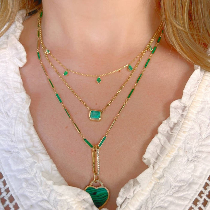 14K Yellow Gold Floating Pear-Shaped Emerald Necklace