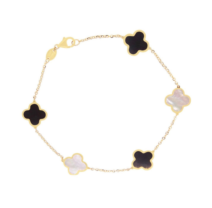 14K Yellow Gold Inlay Clover Station Bracelet