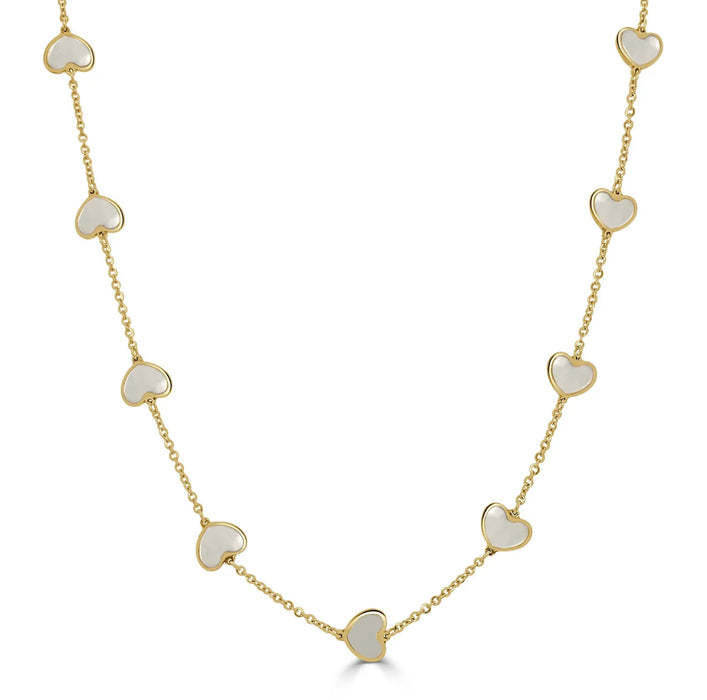 14K Yellow Gold Inlay Heart Station Necklace