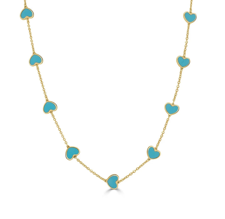 Inlay Turquoise heart necklace 14k gold  