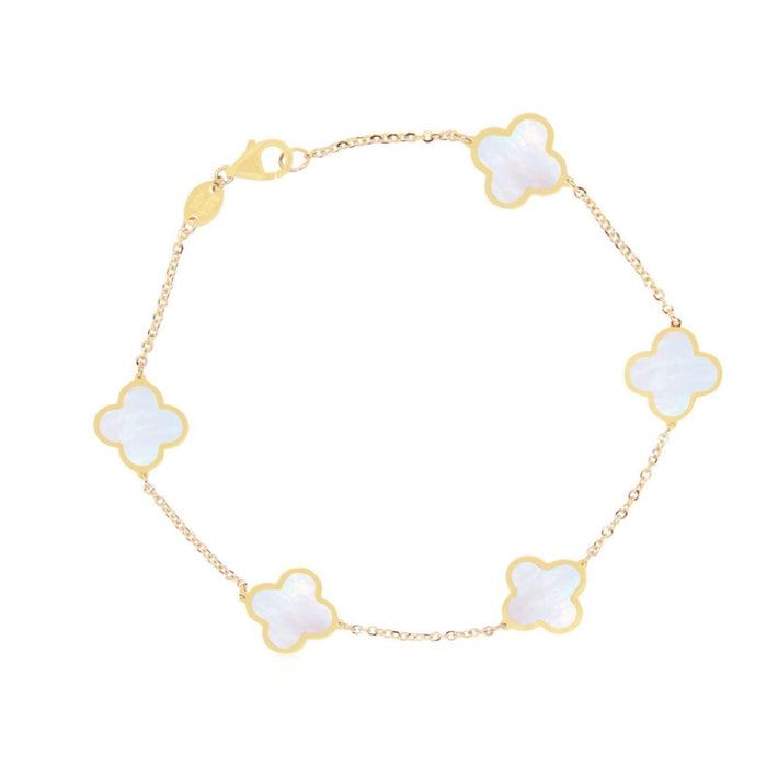 14K Yellow Gold Inlay Clover Station Bracelet