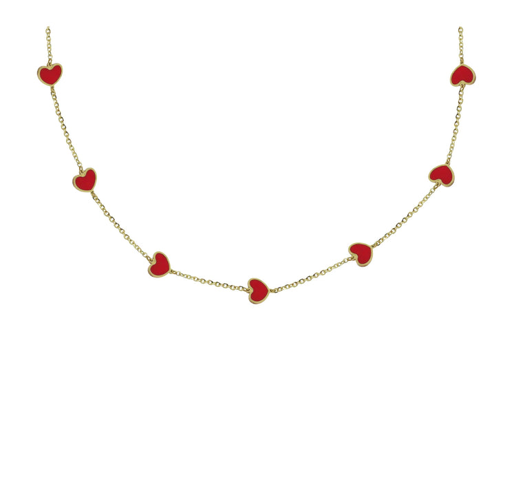 14K Yellow Gold Inlay Heart Station Necklace