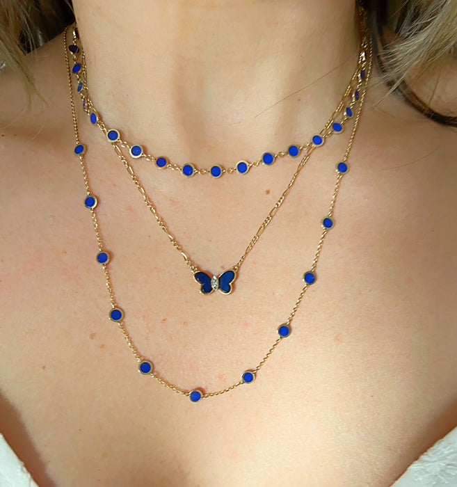 lapis lazuli disc station necklace 14k gold