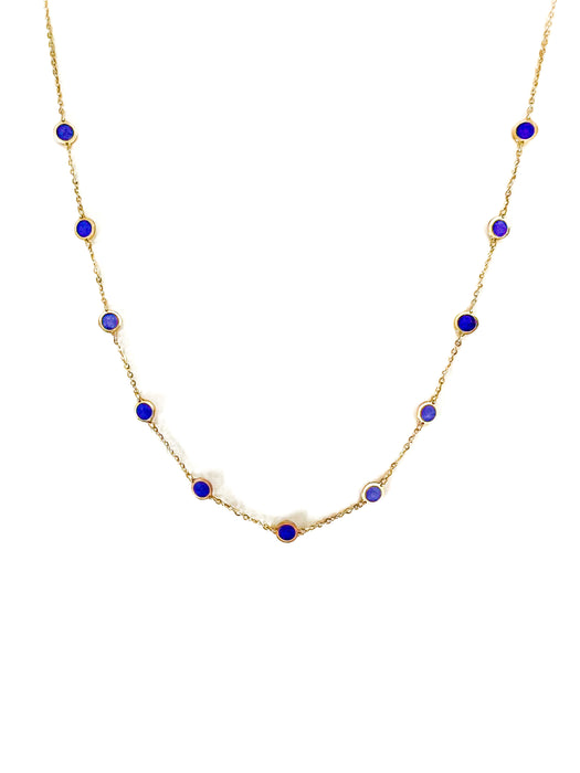 lapis lazuli disc station necklace 14k gold